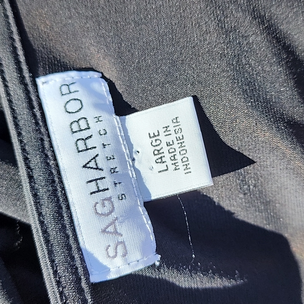 SAG HARBOR Oversized Flowers Top L Stretchy Slinky Shirt Black 3/4 Sleeve Travel - Picture 8 of 13